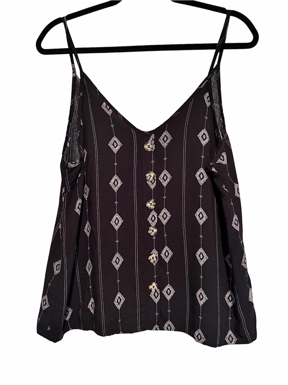 Paper Crane Black Geometric Button-Front Spaghetti Strap Camisole Size Large